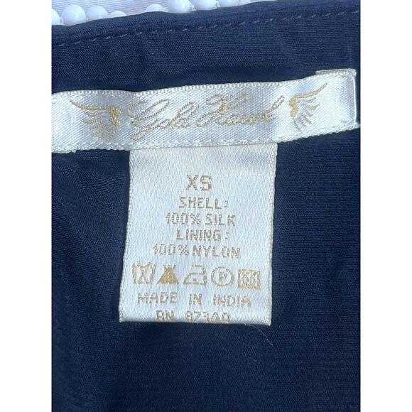 Gold Hawk 100% Silk Mini Tunic Dress Size XS Beaded Black Cream Classy Coastal - Picture 8 of 12